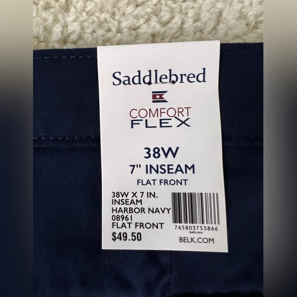 Men's Size 38 Saddlebred Flat Front Navy Blue Shorts NWT - Picture 3 of 6